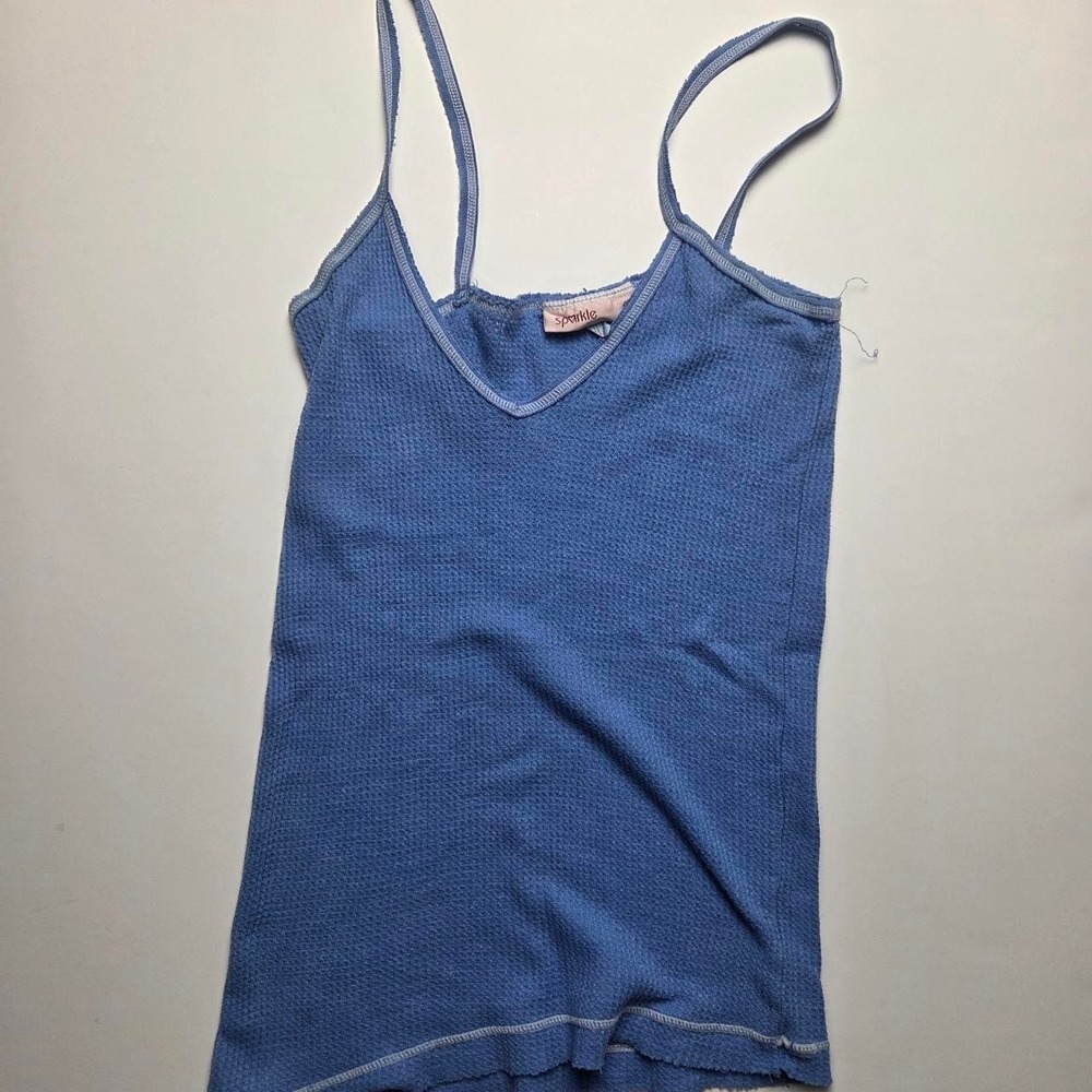 Vintage Sparkle Y2K Blue Waffle Texture Tank Top